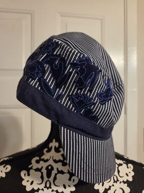 Navy Floral Stripe Cap